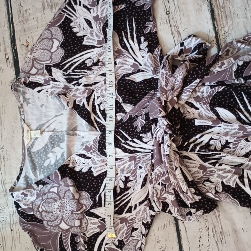 Soma Black Gray Floral Print Crossover Dress M - Picture 3 of 5